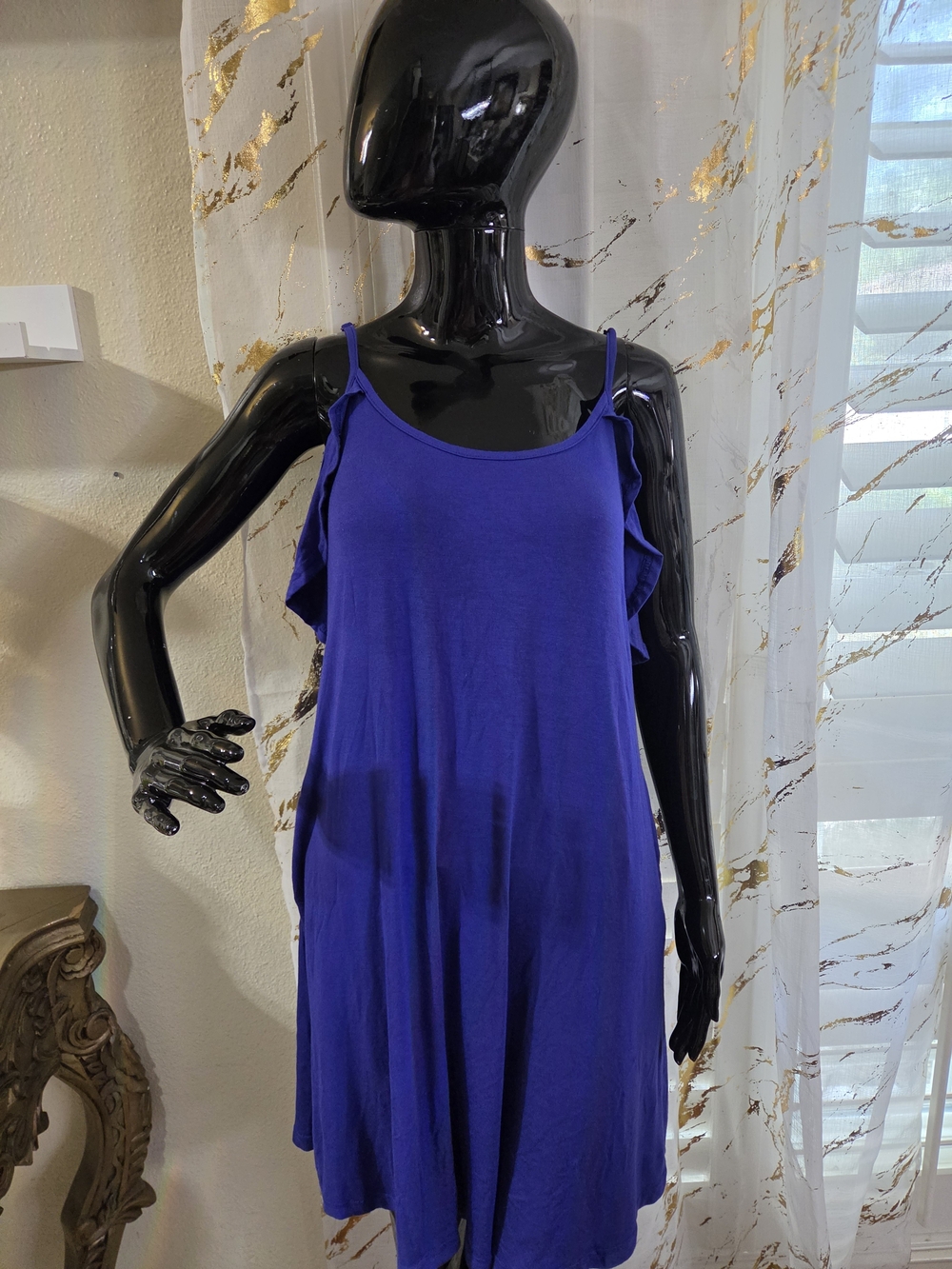 NWY Blue Women’s Ruffle-Trim Slip Dress, SIZE MED